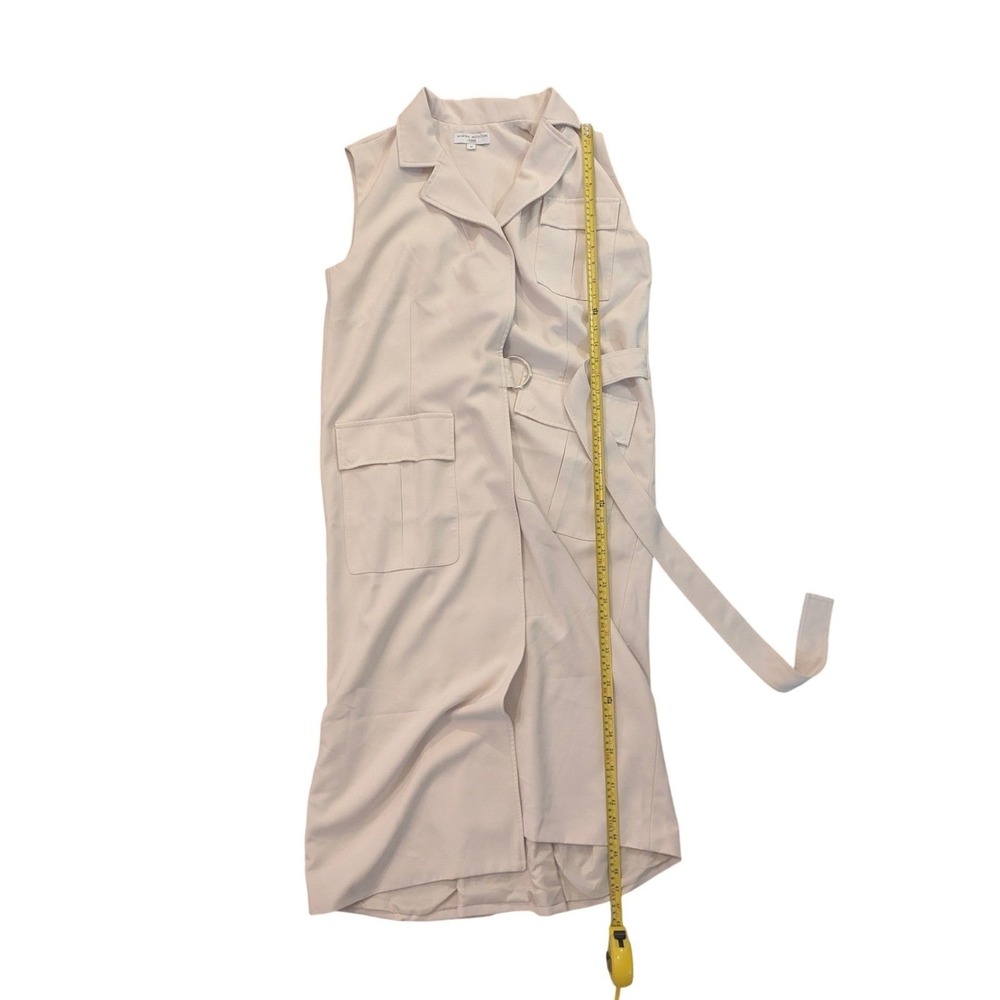 Marina Moscone Women Cream Long Sleeveless Vest Size M Belt Minimalist Luxury - Picture 8 of 11